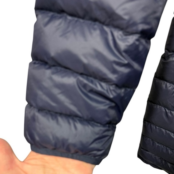 Quince Lightweight Down Packable Long Puffer Jacket Navy Large - Picture 13 of 14